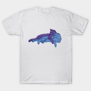 Two Hugging Cats - Blue and Purple T-Shirt